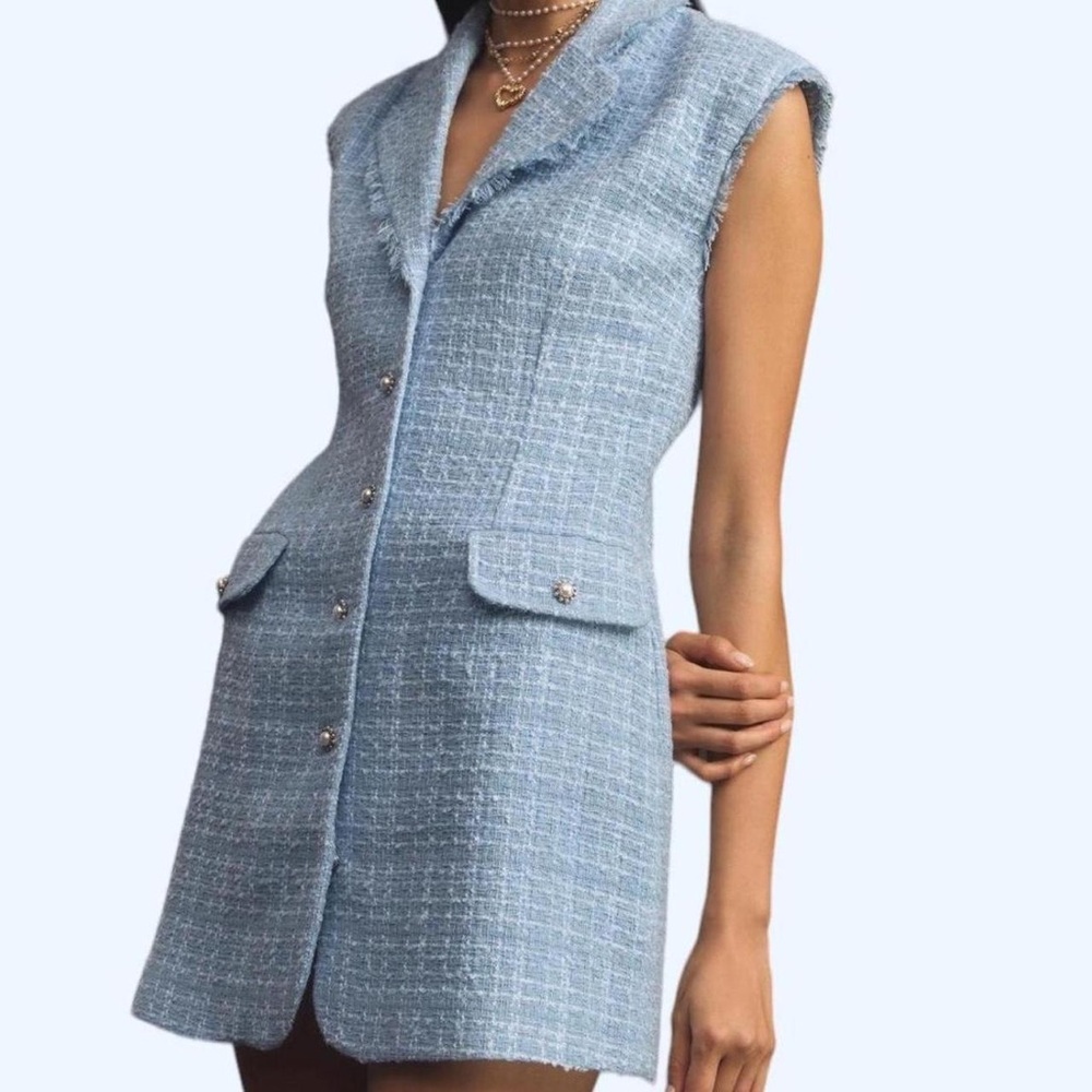 Maeve by Anthropologie Blue Tweed Mini Dress
